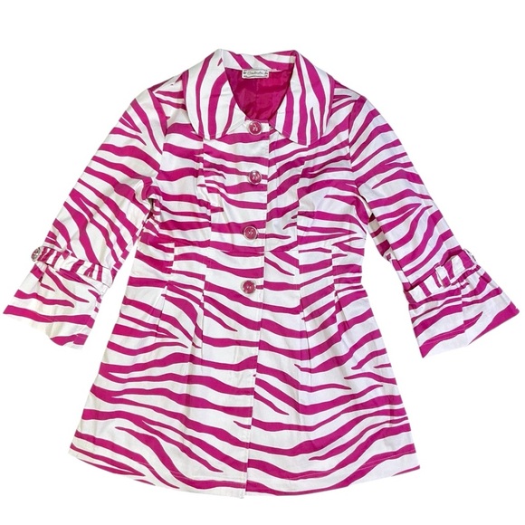Soulmates Jacket Zebra Animal Print Coat Lined Button Up Barbie Pink White M JR - Picture 2 of 16